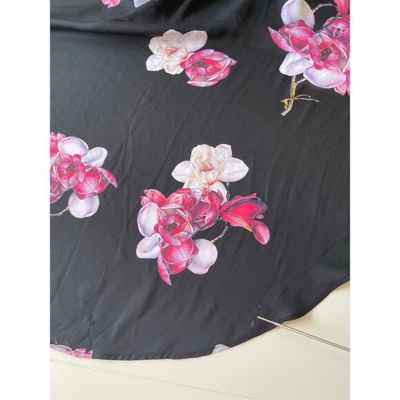 Venus Hi-Low Dress V-Neck Black Pink Floral Liner Bell Cut Out Sleeves Sz 18 - Picture 15 of 15